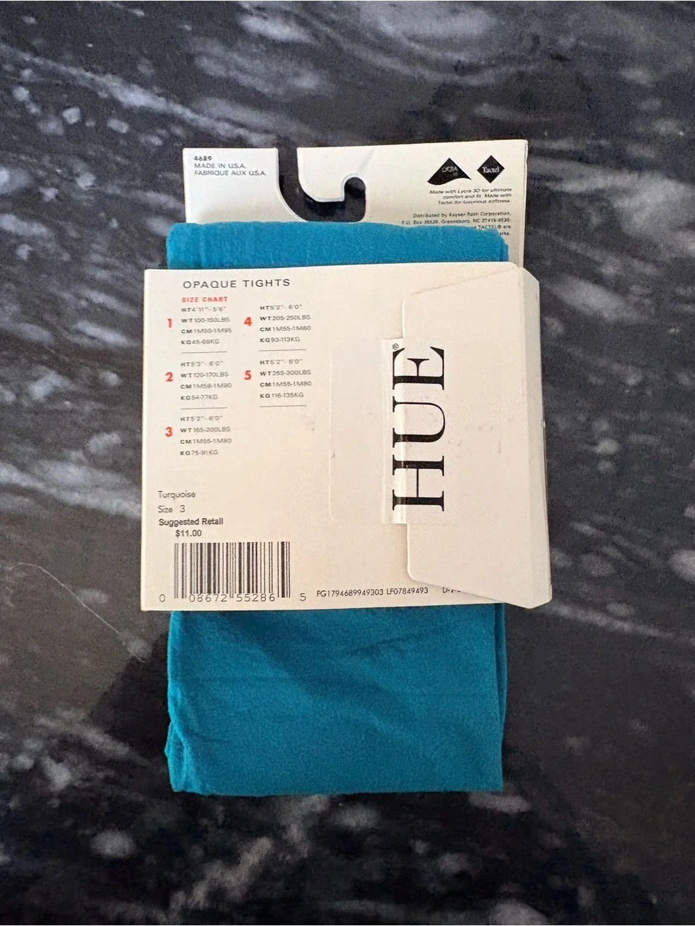 NWT Hue Teal Turquoise Blue Opaque Tights Size 3